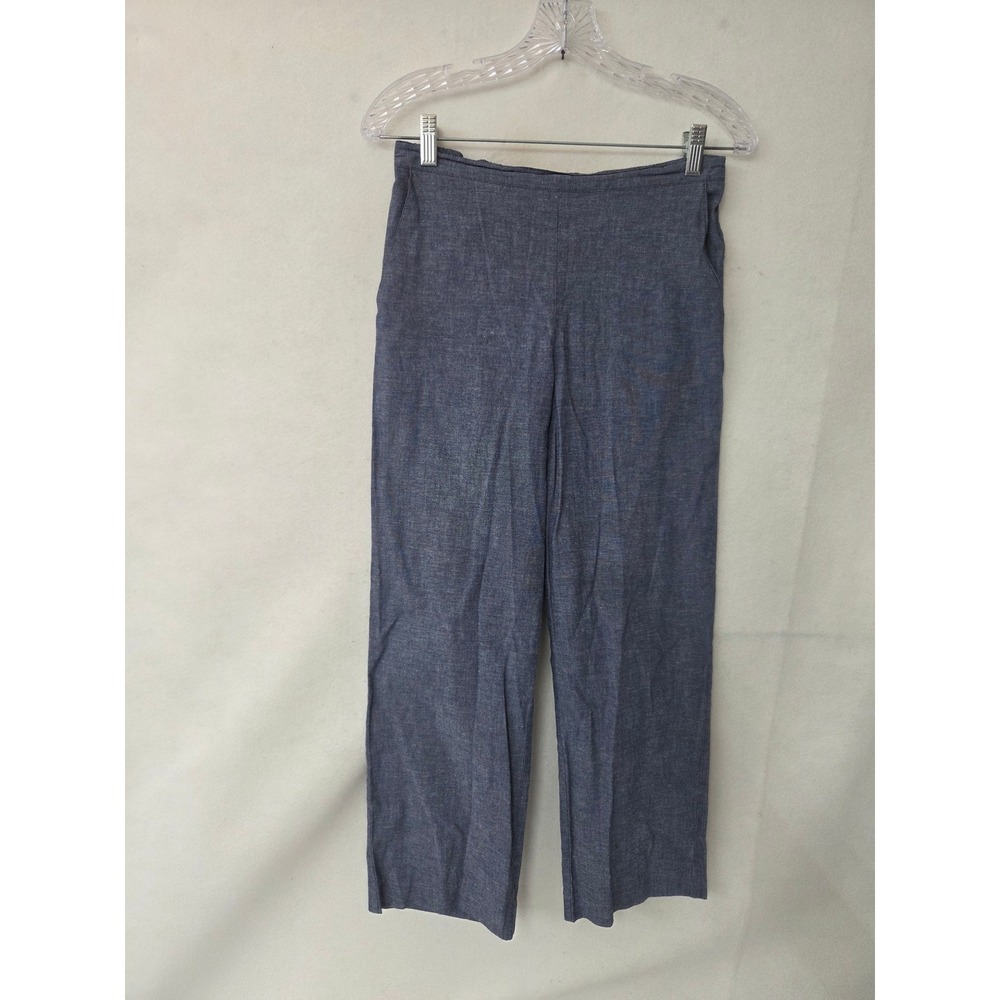 Alfred Dunner Blue Linen Blend Pull On Straight Leg Pants Petite 10P Side Pocket
